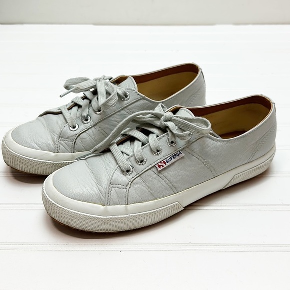 Superga light gray leather lace up sneakers 38 - Picture 1 of 10